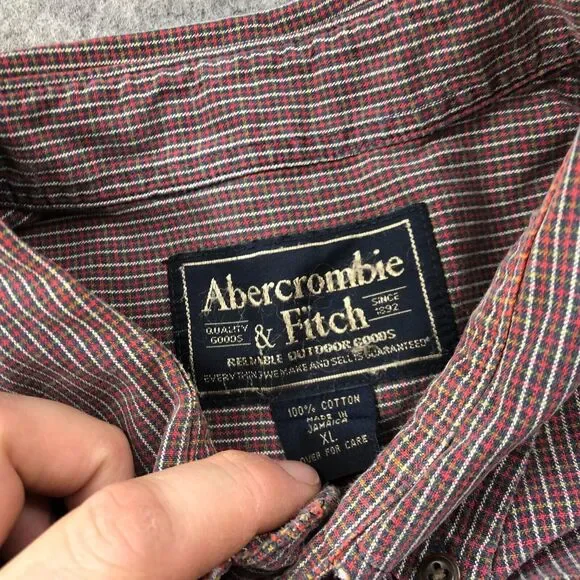 Vintage Abercrombie Fitch Shirt Men XL Red Check Long Sleeve Button Up - Picture 8 of 11